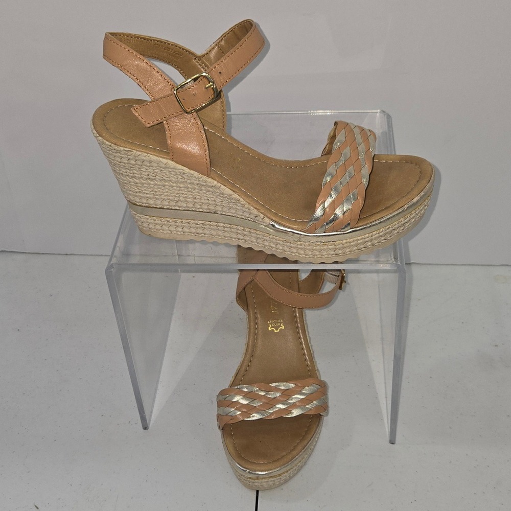 Marco Tozzi Tan Leather Espadrille Wedge Sandals Women 38 AC739